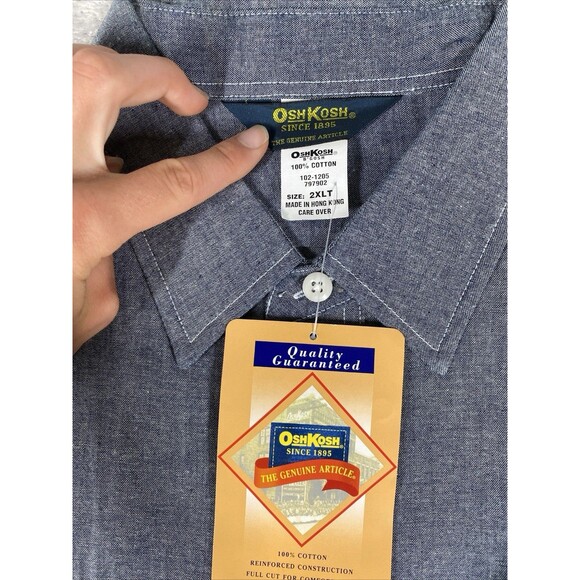 NOS Vintage Osh Kosh B'gosh Shirt Men 2XLT Tall Chambray Cotton Blue - Picture 1 of 9